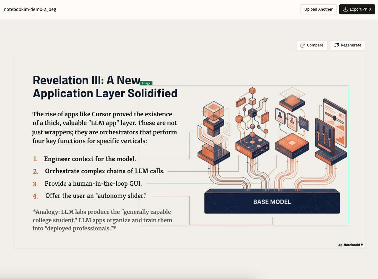 Rebuilt NotebookLM slide ready for review and PowerPoint export