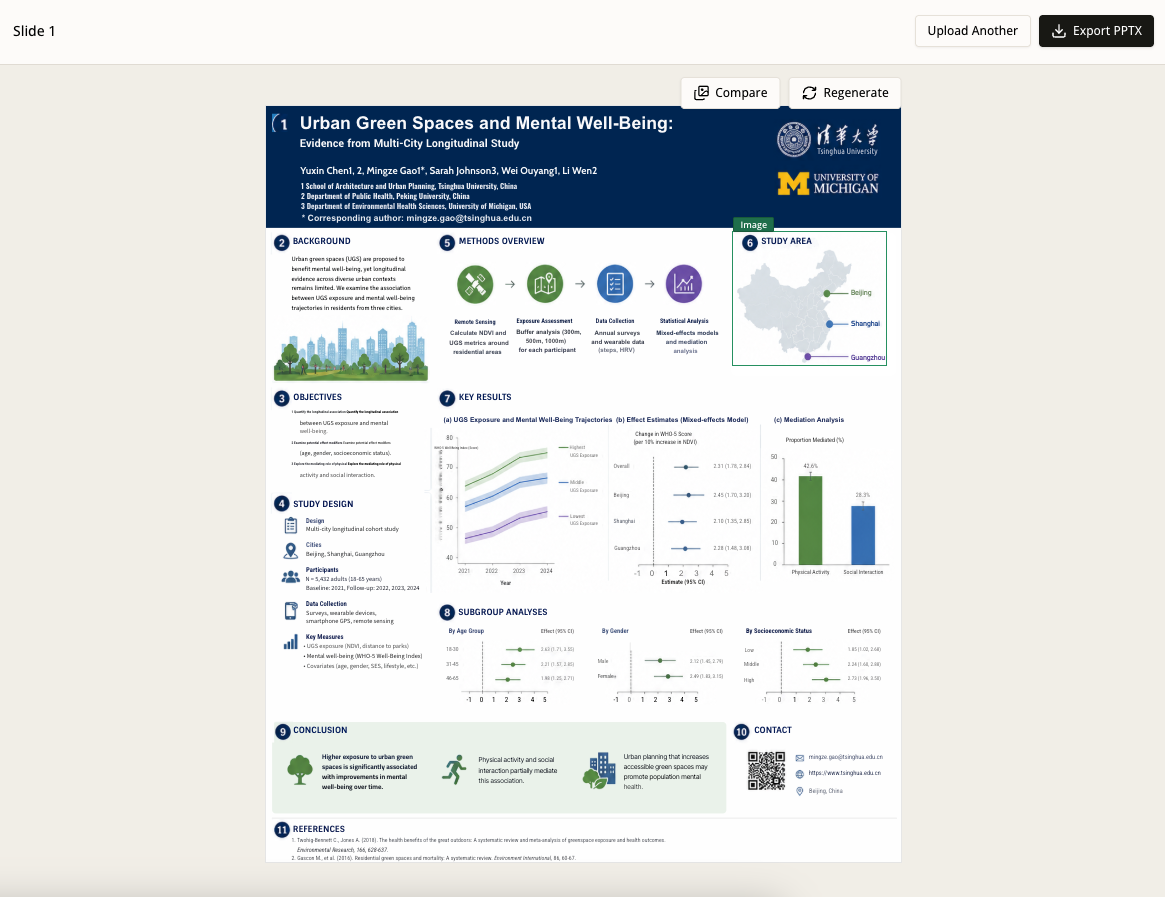 SlideRebuild preview showing the reconstructed poster and editable regions
