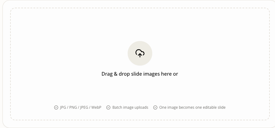 NotebookLM presentation selected for upload in the SlideRebuild interface