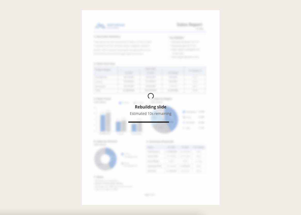 SlideRebuild processing screen while the scanned PDF page is reconstructed